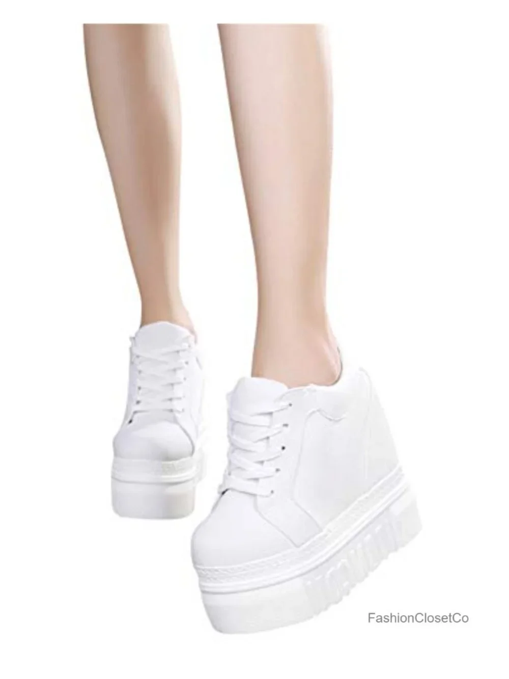 Womens Fashion Platform Sneakers High Hidden Heel Wedge Walking Shoes Lace-Up